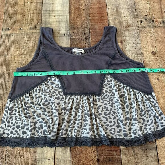 Andthewhy Womens Size Small Leopard Print Lace Trim Color Block Tank Top - Picture 2 of 7